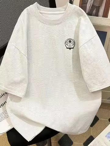 2025 Summer and Autumn New Harajuku Cartoon Minimalist Doraemon Dingdang Cat Short Sleeve Couple Cot