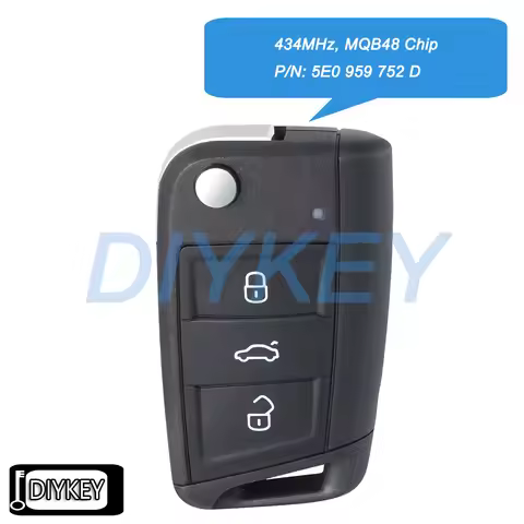 3 Buttons No Keyless Go Remote Car Key Fob 434MHz MQB48 Chip for Skoda Rapid Octavia MK3 2013+ P/N: 