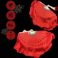 Fan Red Chinese Style Dance Fan Yangko Dance Chinese Style Dance Fan Pure Red Double-Sided Square Da