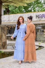 Free Size // CD Bust : 43-46 inch Lenght :53 inch Maxi Dress เดรสคอกลม ใช้ผ้าเนื้อดีฉลุลวดลายปักขอบร