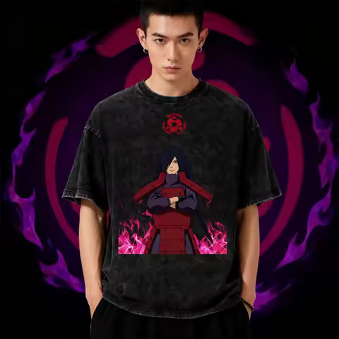 New Washed Naruto Anime Printed T-shirt Hip Hop Street Dress Japan 2025 Harajuku Cotton T-shirt Men'