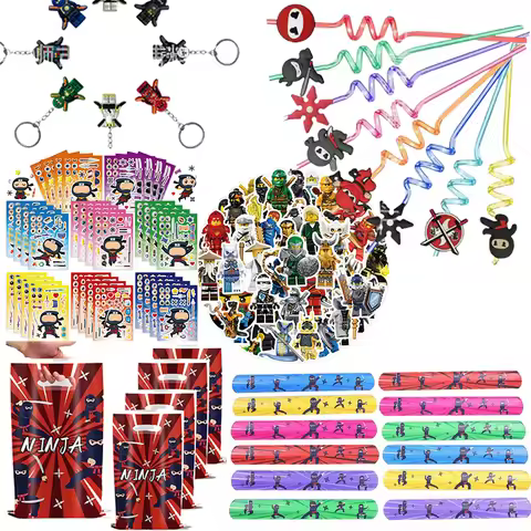 ninja Birthday Party Favors Bracelets Straw Keychain Gift Bags for Kids Ninja Birthday Party Favors