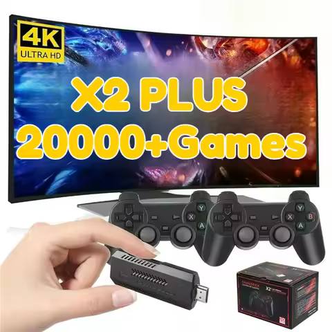 X2 Plus Retro Gaming Console 4K HD Retro Video Game Console Wireless Controller 64G 20000 Game TV 10