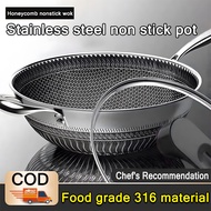 316 Stainless Steel Kuali Honeycomb Wok Non Stick Wok Pan Pot Honey Comb Double Full Screen Pan No C