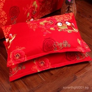 Washed Cotton Pillowcases Set of Two, Bright Red Wedding Pillow Covers for Adults, Pillow Shams ATVT