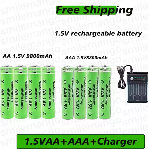Original Rechargeable Battery 1.5V AA 9800mAh+AAA 8800mAh+Charger for Computer Clock Radio Video Gam