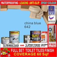 china blue 642 ( FULL SET EPOXY PAINT ) TOILET TILES FINISH / CAT EPOXY LANTAI / 1L PRIMER TILES AND 0.5 KG POWDER ANTI SLIP AND 1L EPOXY FINISH PAINT / COVERAGE 60 SQF