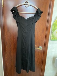 黑色晚裝長裙 晚會 晚宴 兩種着法 跌膊吊帶/綑邊遮手臂 2-ways Black cold shoulder Off-Shoulder Midi Dress