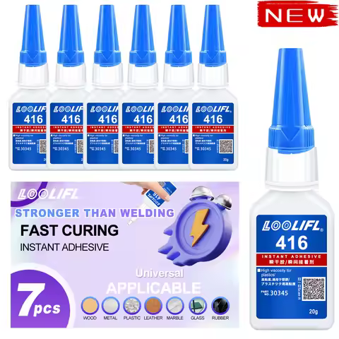 7PC LOOLIFL 416 Super Glue MultiPurpose Cyanoacrylate Adhesive Instant Fast Adhesive Rubber Wood Gla