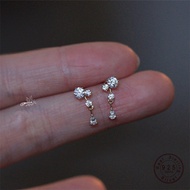 925 Sterling Silver Water Drop Zircon Tassel Plating 14k Gold Stud Earrings Women Fashion Simple Wedding Gift Jewelry