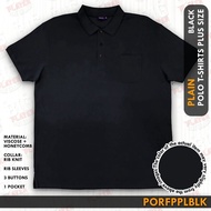 Plus Size Men's Polo T Shirt With 3 button 1 Pocket Color Black (Plain) Code PORFPPLBLK