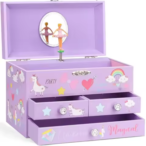 6-inch Purple Pink Castle Unicorn Ballet Music Box Jewelry Storage Box Children's Day Valentine's Da