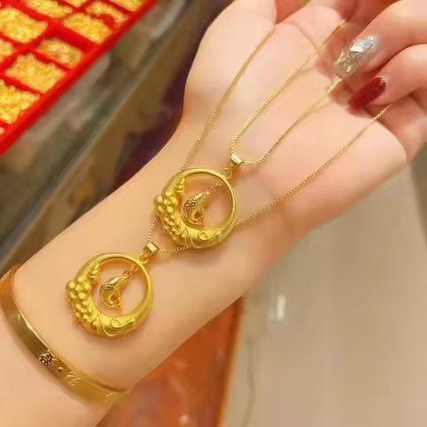 Unisex 24K Gold (AU999) Fish-Leaping Dragon Gate Necklace | 3D pearl-bearing koi, filigree cloud wit