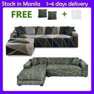 2 PCS Sofa Cover Printed L Shape Sofa Cover Sets Stretchable Sofa Cover L Shape Sofa Slipcover for Living Room Free 2 PCS Pillowcases and Foam Sticks