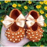 sepatu bayi perempuan rajut hias pita cantik lucu murah bisa custom