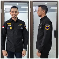 BAJU KEMEJA SERAGAM PDL ONE MANDIRI TEAM LENGAN PANJANG BIRU NAVY DAN HITAM BAHAN DRILL LOGO BORDIR 