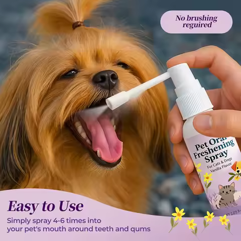 Pet Oral Freshening Spray 2.03 fl oz - Vanilla Flavor Dog & Cat Breath Freshener for Bad Breath, Den