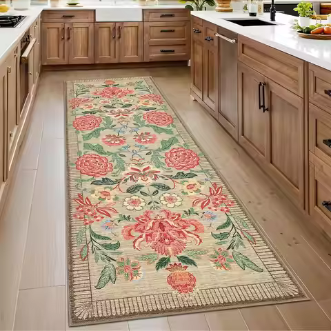 Ethnic Style Runner Rug Bohemian Style Plant Flower Entrance Doormat Kitchen Bedroom Bedside Long Ca