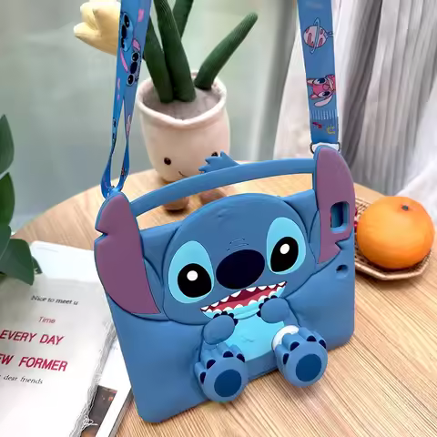 Cute 3D Cartoon Stitch Stand Silicone Case For IPad A16 10 9 8 7th Mini Air 1 2 3 4 5 6 10.9 Pro 11 