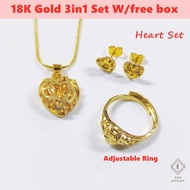 18K Gold Heart Pendant Necklace For Women Accessories Hypoallergenic earrings adjustable ring