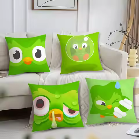D-Duolingo Owl D-Duo Pillow Case Short Plush Print Cushion Cover Square Throw Pillow Covers Sofa Hom
