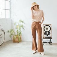 [CUMAR] Styling Embroidered Pocket Flared Trousers Green Coffee