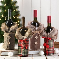 [New Style Hot Sale] Christmas Red Wine Bottle Cover Fur Collar Plaid Red Wine Bottle Cover Cartoon 