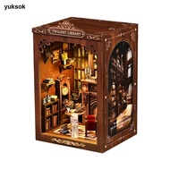[yuksok] DIY Book Nook Creative Craft Kit Library Book Nook exactCut Wood Bookend Miniature Scene fo