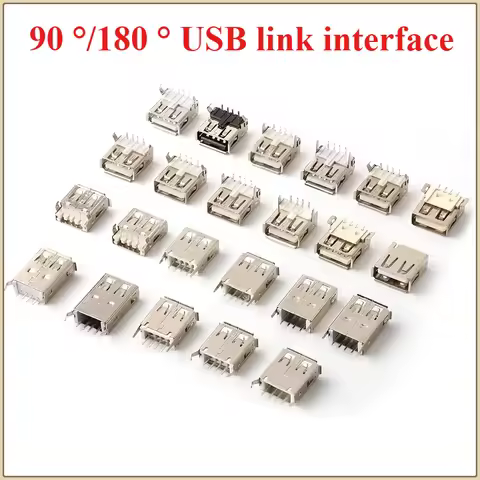 10Pcs USB 2.0 4Pin A Type Female Socket Connector G54 2 feet 90/180 degree Data Transmission Chargin