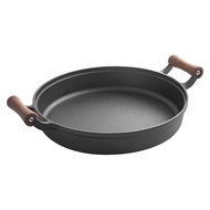 Composer Cast Iron Pan Frying Pan34cm Uncoated Egg Frying Pan Steak Pot Large Size Deepening a Cast Iron Pan Pancake Maker 34cmDouble-Ear Wooden Handle Frying Pan