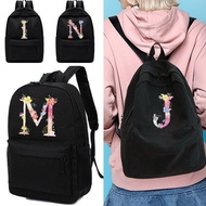 Large Capacity Canvas Black Backpack Pink Letter Travel Bag Canvas Backpack Student School Bag Canva