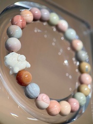 天然阿拉善瑪瑙 幻彩奶昔+旋轉木馬猛獁象牙 手串手鏈