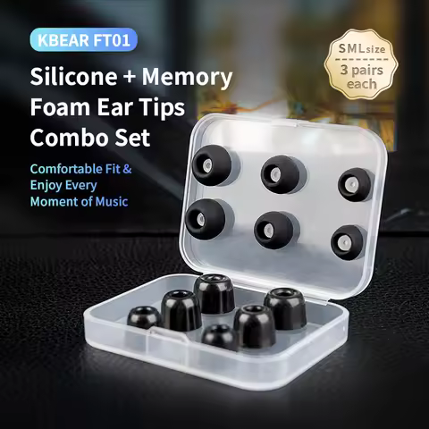 6 pairs (S/M/L) KBEAR FT01 Silicone + Memory Foam Ear Tips Combo Set Noise Isolating Eartips For KBE