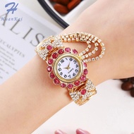 Huankai Luxury Rhinestone Quartz Watch Shiny Fashion Women Watches Stable Performance Bracelet Watch for Daily Life Ladies Wristwatch
