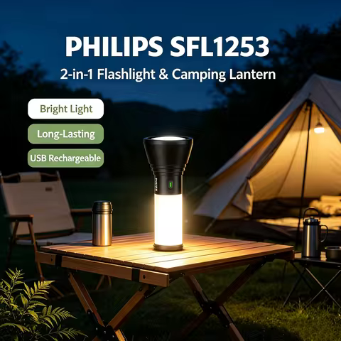 Philips SFL1253 LED Flashlight Rechargeable, Long Focus Portable Camping, Mountaineering, Fishing Li