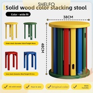 Trendy Stackable Solid Wood Stool Dopamine Color Round Stool Home Stackable Stool Stacking Coffee Ta