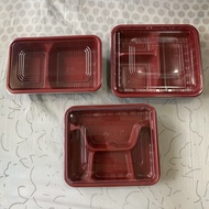 ✁☒♠50pcs Bento Box Red Black Thick 2 / 3 / 4 Compartment Division Plastic Food Container