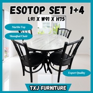 TXJ - 915 3ft Laminate Round Marble + Shanghai chair  Round Dining Set (1+4) Cap Oak Kopitiam Cafe S