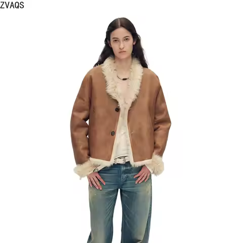 ZVAQS 100% Natural Tuscan Sheepskin with Wool Attached Jackets Reversible Short Real Fur Jacket Woma