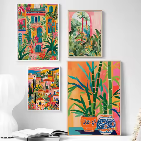 Vibrant And Lush Plants Colorful Architecture City Scenery Posters Canvas Printing Living Room Bedro