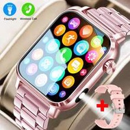 1.85 Inch Square Stainless Steel Strap Unisex Smart Watch, 100+ Sports Modes Fitness Tracker, Wirele