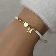 A black rope bracelet A-Z English capital initials plated18K Adjustable gold bracelet, unisex, multi