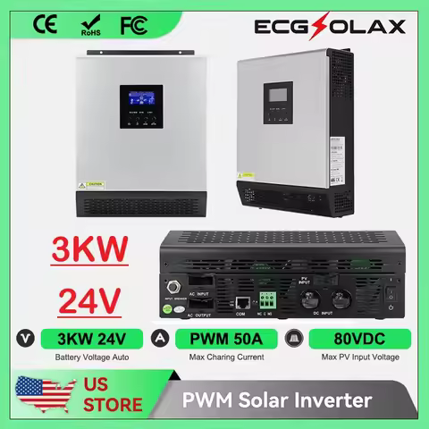 ECGSOLAX 3KVA Hybrid Solar Inverter 24V 110V Built-in 50A PWM Solar Charge Controller 2400W Pure Sin