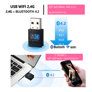 USB WIFI usb bluetooth card wifi 2 IN 1 giúp thu wifi cho pc laptop băng tần kép wifi 5g 900mbps +