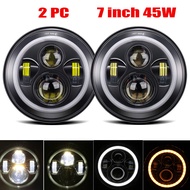 7 Inch LED Headlight H4 Hi-Lo With Halo Angel Eyes For Lada 4x4 Urban Niva JK Land Rover Defender Hu