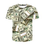 US Dollar 3D Print T-shirt For Men Money Cash Graphic T Shirts Dollar Bill Party Round Neck Tops Cos