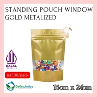 DELKOCHOICE STANDING POUCH ZIPLOCK WINDOW GOLD METALIZED 16x24