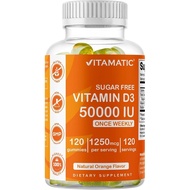 Vitamatic Vitamin D3 Tanpa Gula 50,000 IU Suplemen Mingguan - 120 Gula-gula Berasaskan Pektin - Kaps