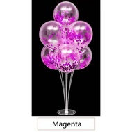 1 Set of Balloon Table Stand + 7 Pcs Transparent Balloons With Shining Confetti