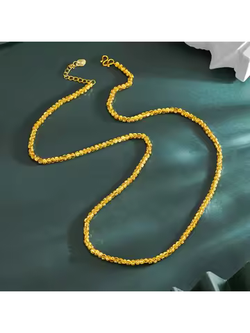 Luxury 24K 9999 Pure Gold real gold 3mm Watermelon Bead Necklace Women's Clavicle Chain